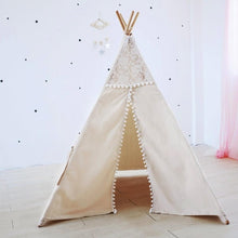 Load image into Gallery viewer, 4-Pole Plain White Cotton Canvas Indoor Kids Play Teepee Tent Childrens Teepees Tipi Wigwam Playhouse Tee Pee Indian Tent