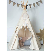 Load image into Gallery viewer, 4-Pole Plain White Cotton Canvas Indoor Kids Play Teepee Tent Childrens Teepees Tipi Wigwam Playhouse Tee Pee Indian Tent
