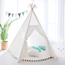 Load image into Gallery viewer, 4-Pole Plain White Cotton Canvas Indoor Kids Play Teepee Tent Childrens Teepees Tipi Wigwam Playhouse Tee Pee Indian Tent