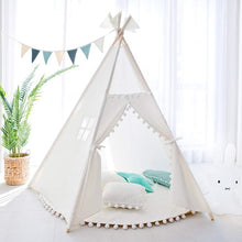 Load image into Gallery viewer, 4-Pole Plain White Cotton Canvas Indoor Kids Play Teepee Tent Childrens Teepees Tipi Wigwam Playhouse Tee Pee Indian Tent