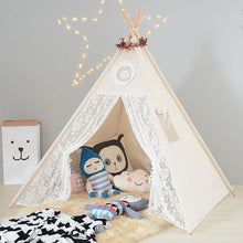 Load image into Gallery viewer, 4-Pole Plain White Cotton Canvas Indoor Kids Play Teepee Tent Childrens Teepees Tipi Wigwam Playhouse Tee Pee Indian Tent